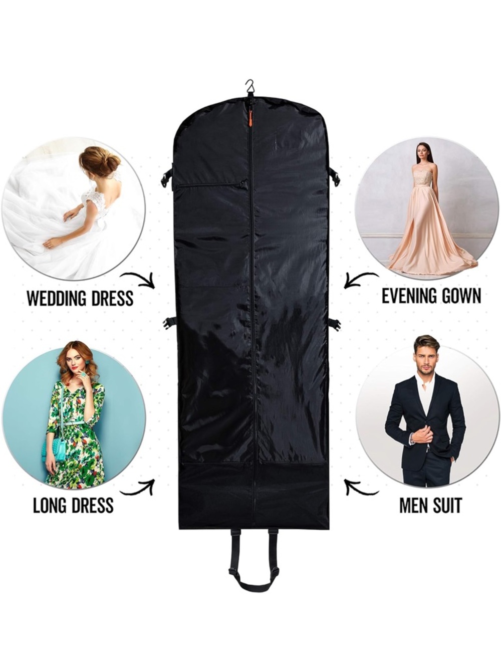 Black Garment Bag for Dresses and Suits